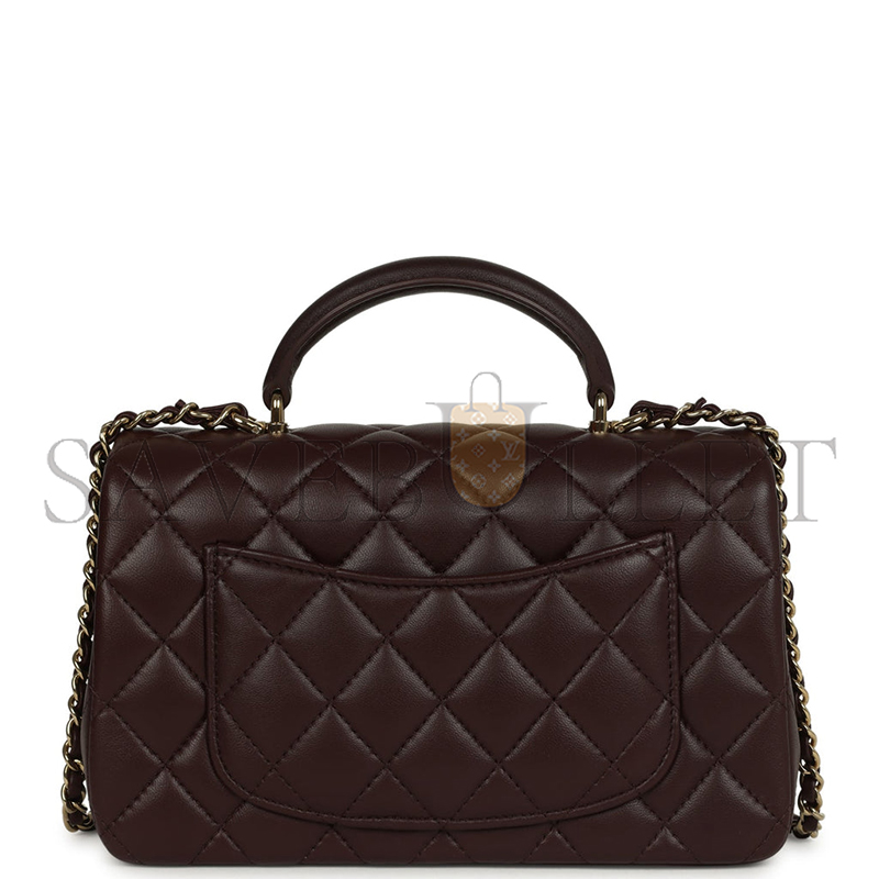 CHANEL MINI RECTANGULAR FLAP WITH TOP HANDLE LAMBSKIN LIGHT GOLD HARDWARE (20*13*6cm)